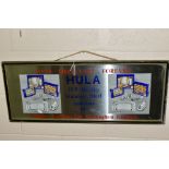 A HULA STAINLESS STEEL ADVERTISING SIGN, painted text top, bottom and centre with two paper Hula
