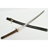 A BELIEVED WWII ERA IMPERIAL JAPANESE 'SHIN-GUNTO' OFFICERS SWORD, with black leather combat cover