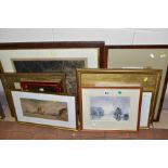 PAINTINGS AND ENGRAVING PRINT, to include Ronald Crampton 'Morning Sun', watercolour, framed, size