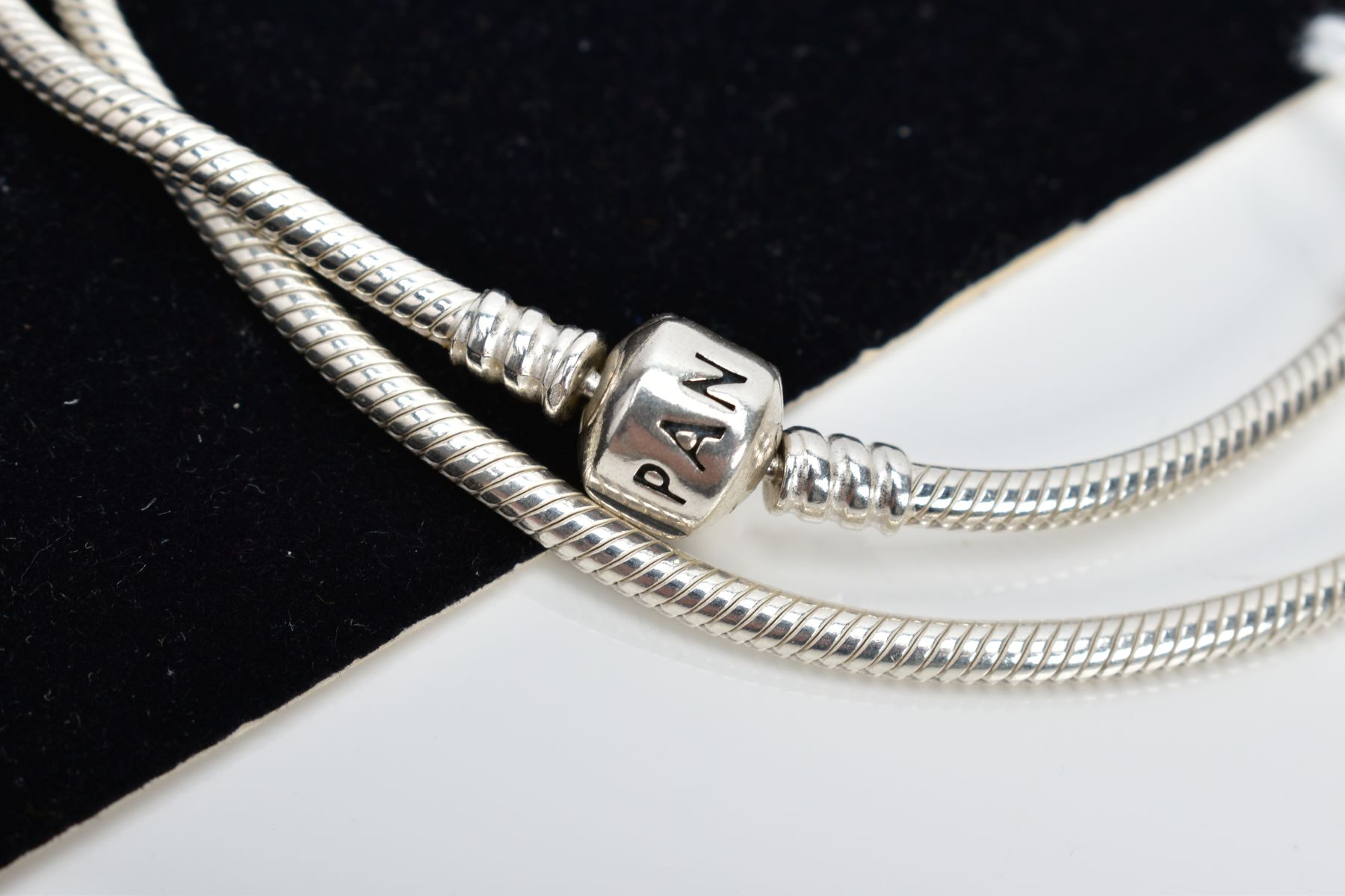 A PANDORA SNAKE CHAIN NECKLACE, length 500mm, fitted with a signed 'Pandora' clasp, stamped S925 - Image 2 of 2
