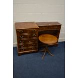 A YEWWOOD OPEN BOOKCASE with two drawers, a matching hi fi cabinet and a tripod table (3)