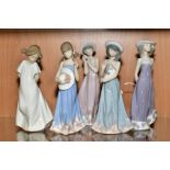 FOUR LLADRO FIGURES, designed by Juan Huerta, 'Susan' No 5644, 'Elizabeth' No 5645 (head