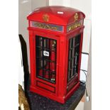 A MODERN ANTIQUE STYLE TELEPHONE HOUSED IN A PLASTIC K2 STYLE TELEPHONE BOX, wooden and plastic push