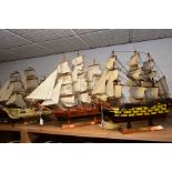 FIVE MODEL SHIPS, comprising three H.M.S Victory of various sizes 37cm, 43cm and 44cm, '
