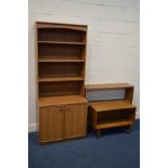 A BEECH FINISH BOOKCASE, together with two open bookcases (3)