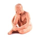 Hilary Bryson - SEATED FEMALE RESTING HER HEAD ON HER KNEE - Terracotta Sculpture - 9 x 6 inches -