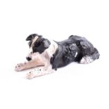 Hilary Bryson - LYING BLACK & WHITE COLLIE - Painted Terracotta Sculpture - 4 x 10 inches - Unsigned