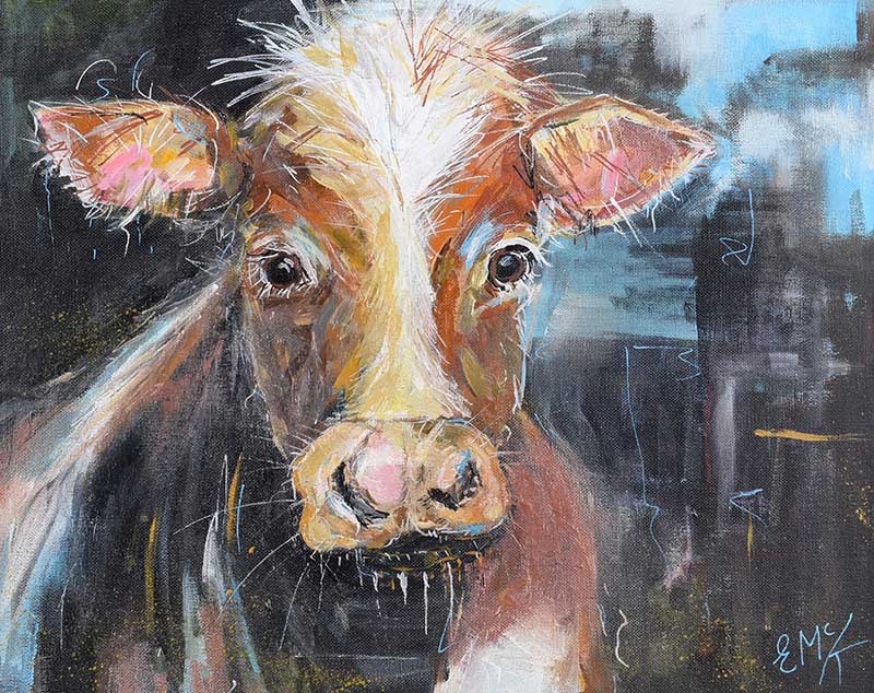 Eileen McKeown - BROWN COW - Acrylic on Board - 16 x 20 inches - Signed in Monogram