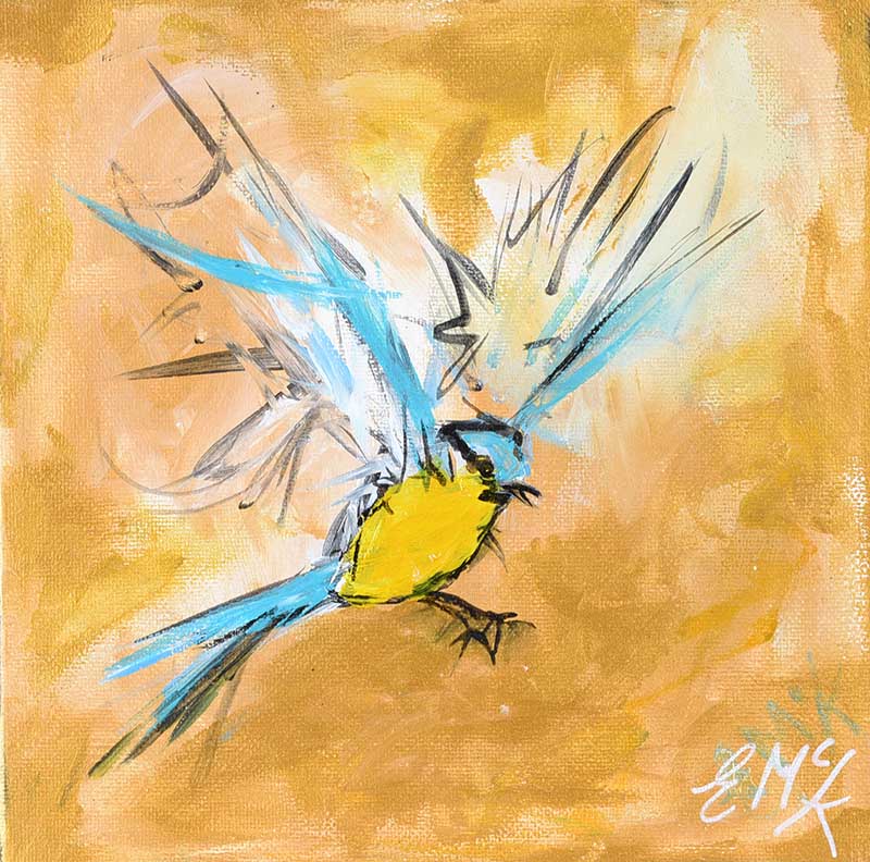 Eileen McKeown - BIRD STUDY IV - Acrylic on Canvas - 8 x 8 inches - Signed in Monogram