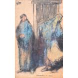 William Conor, RHA RUA - CRONIES - Wax Crayon on Paper - 10 x 6 inches - Signed