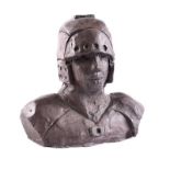 Hilary Bryson - WARRIOR WITH HELMET - Terracotta Sculpture - 8 x 7.5 inches - Unsigned