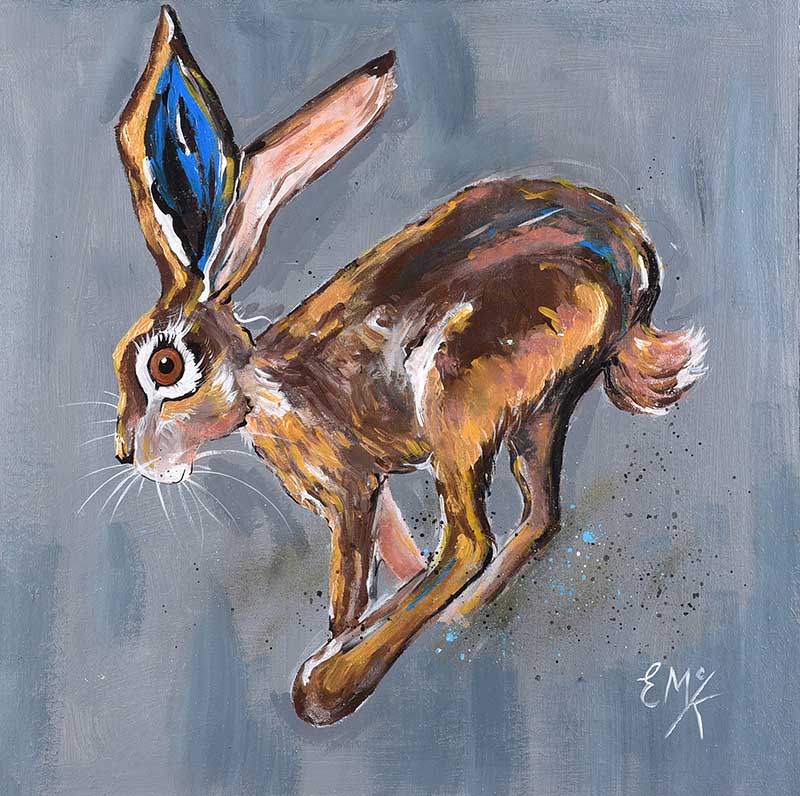 Eileen McKeown - STARTLED HARE - Acrylic on Canvas - 23.5 x 23.5 inches - Signed in Monogram