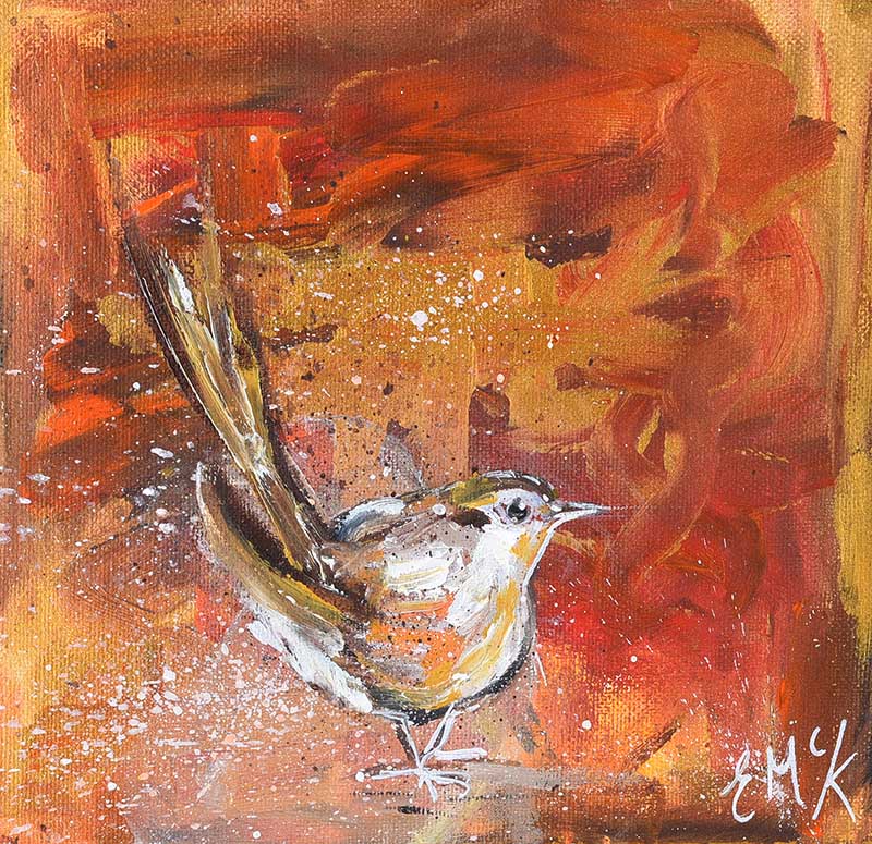 Eileen McKeown - BIRD STUDY III - Acrylic on Canvas - 8 x 8 inches - Signed in Monogram