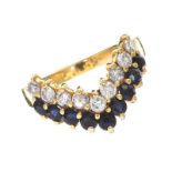 18CT GOLD SAPPHIRE AND DIAMOND WISHBONE RING