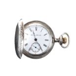 LARGE ENGRAVED SILVER POCKET WATCH