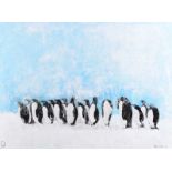 Jeff Adams - EMPEROR PENGUIN - Oil on Paper - 21.5 x 29 inches - Signed in Monogram