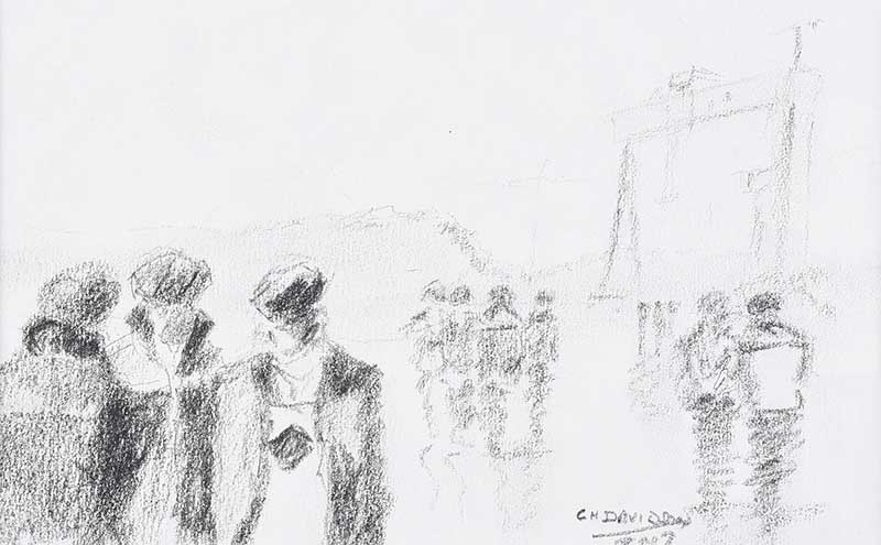 Colin H. Davidson - STARTING THE DAY SHIFT - Pencil on Paper - 5 x 8 inches - Signed