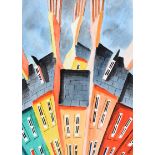 John Ormsby - COLOURED HOUSES - Watercolour Drawing - 15.5 x 11.5 inches - Signed