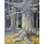 Jim Holmes - MOONLIGHT BEECH TREE - Oil on Board - 10 x 8 inches - Signed