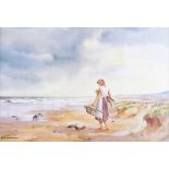 Hamilton Sloan - COLLECTING DRIFT WOOD - Coloured Print - 14 x 20 inches - Unsigned