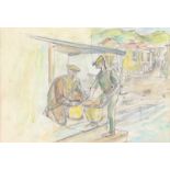 Arthur Armstrong RHA RUA - THE CRAB CATCHERS - Watercolour Drawing - 7 x 10 inches - Signed