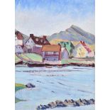 Marjorie Doreen Penson - HOUSES BY THE LOUGH - Oil on Board - 9.5 x 7.5 inches - Unsigned