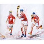 J.P. Neeson - CORK HURLERS - Oil on Board - 20 x 24 inches - Signed