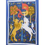 Irish School - THE LION & UNICORN - Screen Print on Irish Linen - 28 x 19 inches - Unsigned