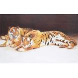 Irish School - RESTING TIGERS - Oil on Canvas - 30 x 47 inches - Unsigned