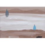 Markey Robinson - WATCHING FROM THE SHORE - Gouache on Board - 6 x 8 inches - Signed