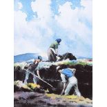 Charles McAuley - CUTTING TURF - Coloured Print - 6 x 8 inches - Unsigned