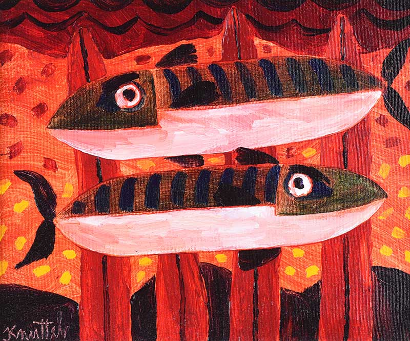 Graham Knuttel - TWO FISH - Oil on Canvas - 10 x 12 inches - Signed