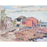 Marjorie Doreen Penson - ON THE PATH BY THE BOAT HOUSE - Oil on Board - 7.5 x 9.5 inches - Unsigned