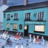 John Ormsby - GIRLS NIGHT OUT AT THE HILLSIDE - Oil on Board - 12 x 12 inches - Signed