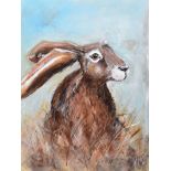 Eileen McKeown - BROWN HARE IN THE GRASS - Acrylic on Canvas - 24 x 18 inches - Signed in Monogram