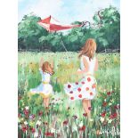 Lorna Millar - LAUNCHING THE KITE - Oil on Board - 16 x 12 inches - Signed