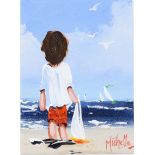 Michelle Carlin - YOUNG BOY WITH SAIL BOAT - Oil on Board - 7 x 5 inches - Signed
