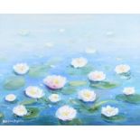 Patricia Hughes - THE LILLY POND - Oil on Board - 16 x 20 inches - Signed