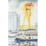 Irish School - HARLAND & WOLFF - Pen & Ink Drawing with Watercolour Wash - 21 x 13 inches - Signed