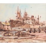 Maurice Canning Wilks ARHA RUA - BELFAST DOCKS - Watercolour Drawing - 7 x 8 inches - Signed