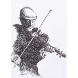 James Macintyre, RUA - THE FIDDLER - Pen & Ink Drawing - 11 x 8 inches - Signed