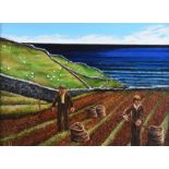 John Peoples - COLLECTING SPUDS - Oil on Canvas - 12 x 16 inches - Signed