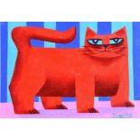 Graham Knuttel - RED CAT - Oil on Canvas - 10 x 13.5 inches - Signed