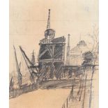 William Conor RHA RUA - SHIPYARD CRANES - Pencil on Paper - 5 x 4 inches - Unsigned