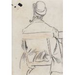William Conor RHA RUA - SEATED GENT SMOKING A PIPE - Pencil on Paper - 4 x 2.5 inches - Unsigned