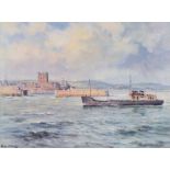 Frank McKelvey RHA RUA - KELLY'S BOAT OFF CARRICKFERGUS - Coloured Print - 12 x 16 inches -