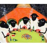 Andy Pat - ANDY PAT'S WANDERING SHEEP CARD SHARKS - Oil on Canvas - 10 x 12 inches - Signed in