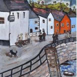 Rose Elizabeth Moorcroft - IRISH FISHING VILLAGE - Oil on Canvas - 16 x 16 inches - Signed in