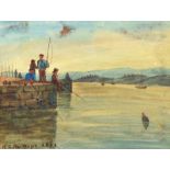 William Gibbs Mackenzie ARHA - BOYS FISHING - Watercolour Drawing - 7 x 8 inches - Signed