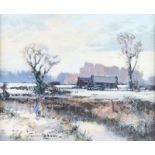 William Cunningham - A WNTER STROLL BY THE RIVER - Oil on Canvas - 10 x 12 inches - Signed